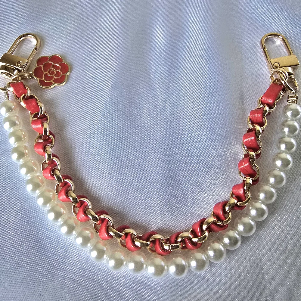 Double Layer  Pearl and Red Chain Bag‎ Charm / Wrist Strap